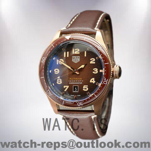Tag Heuer Autavia WBE5191.FC8276-001 43mm Men Leather Strap Brown Dial Watch - Image 2