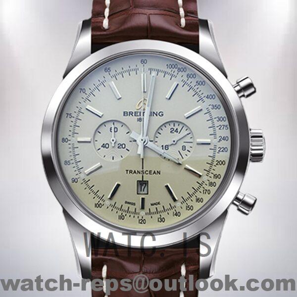 Breitling Transocean 46mm A4131012 Men's Leather Strap Watch