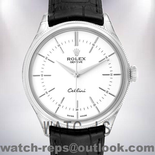 Rolex Cellini m50509-0016 Men's 39mm Leather Strap Automatic Watch