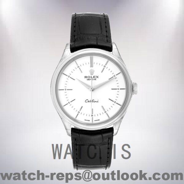 Rolex Cellini m50509-0016 Men's 39mm Leather Strap Automatic Watch - Image 2