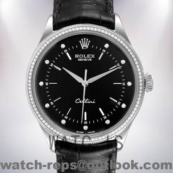 Rolex Cellini 39mm Men's m50609rbr-0007 Silver-tone Leather Strap Watch