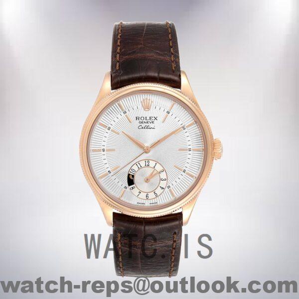 Rolex Cellini 39mm m50525-0008 Men's Leather Strap Silver Dial Watch - Image 2