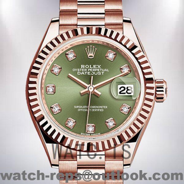 Rolex Datejust m279175-0009 Ladies 28mm Green Dial Rose Gold-tone Watch