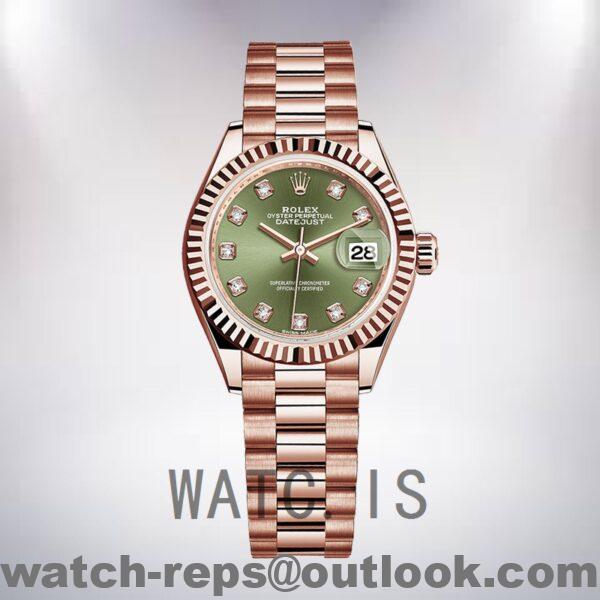 Rolex Datejust m279175-0009 Ladies 28mm Green Dial Rose Gold-tone Watch - Image 2