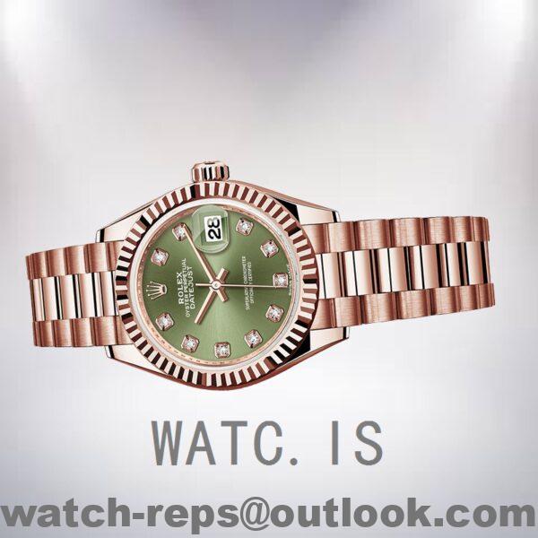 Rolex Datejust m279175-0009 Ladies 28mm Green Dial Rose Gold-tone Watch - Image 3