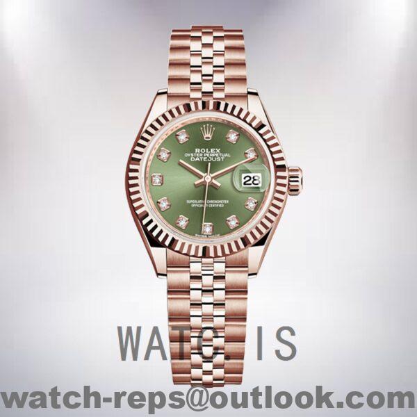 Rolex Datejust m279175-0009 Ladies 28mm Green Dial Rose Gold-tone Watch - Image 5