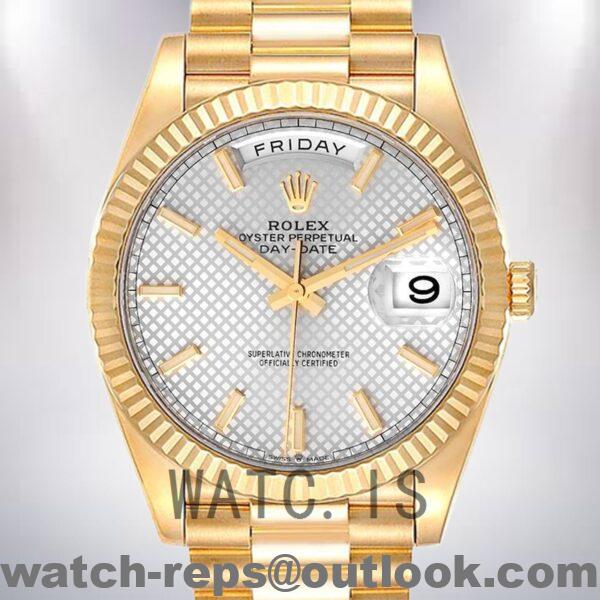 Rolex Day-Date 228238 40mm Men's Silver Stripe Dial Watch