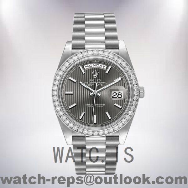 Rolex Day-Date 40mm 228349RBR-0008 Men's Dark Rhodium Dial Silver-tone Watch - Image 2