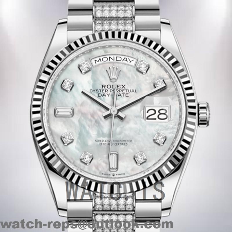 Rolex Day-Date m128239-0019 36mm Men’s Silver-tone Diamond Paved Dial Watch 2