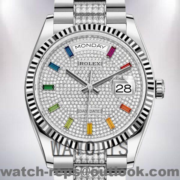 Rolex Day-Date 36mm m128239-0027 Men's Silver-tone Automatic Watch