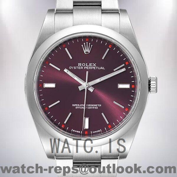 Rolex Oyster Perpetual m114300-0002 41mm Unisex Oyster Bracelet Red Grape Dial Watch