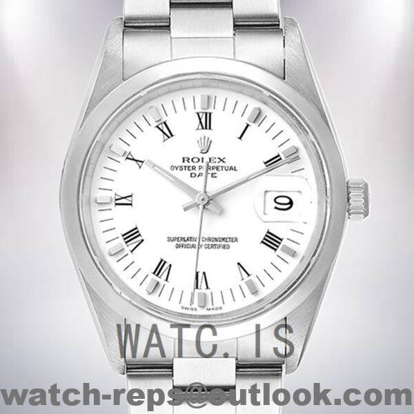 Rolex Oyster Perpetual Date 15000 Men's 36mm White Dial Silver-tone Watch