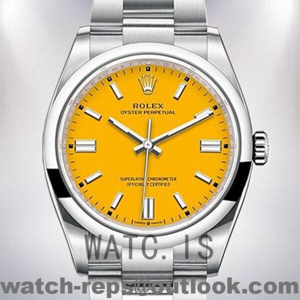 Rolex Oyster Perpetual m124300-0004 Unisex 41mm Yellow Dial Silver-tone Watch
