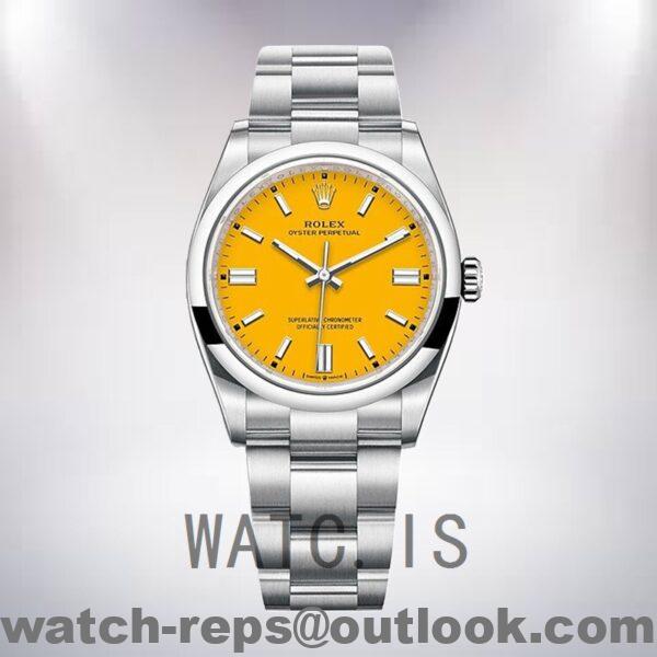 Rolex Oyster Perpetual m124300-0004 Unisex 41mm Yellow Dial Silver-tone Watch - Image 2
