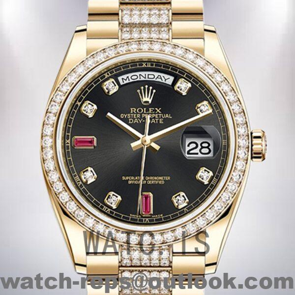 Rolex Day-Date Men's 36mm m118348-0149 Black Dial Automatic Watch