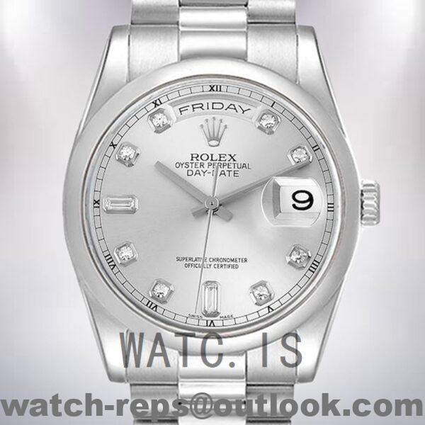 Rolex Day-Date 36mm Men's 118206 Silver Dial Silver-tone Watch