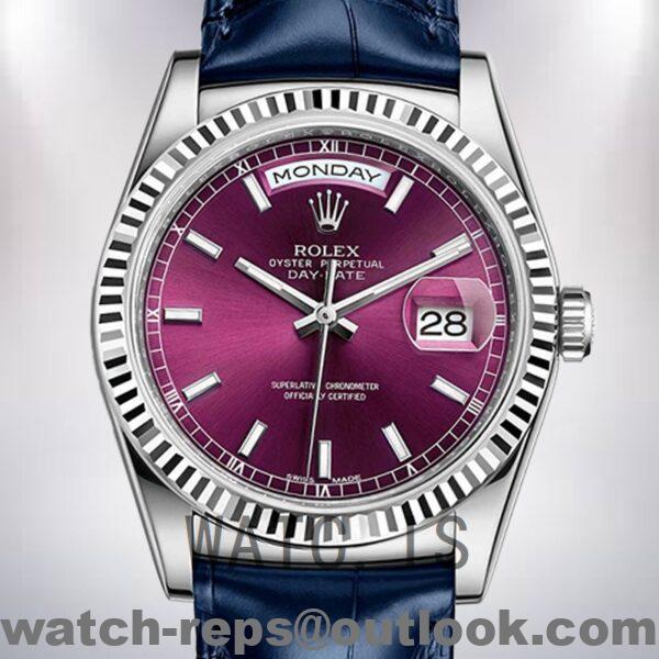 Rolex Day-Date Men's 36mm m118139-0060 Leather Strap Watch