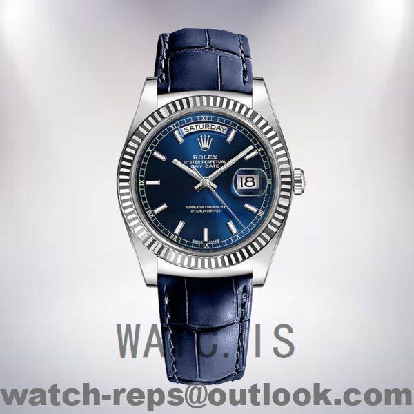 Rolex Day-Date Men's 36mm 118139-L Leather Strap Blue Dial Watch - Image 2