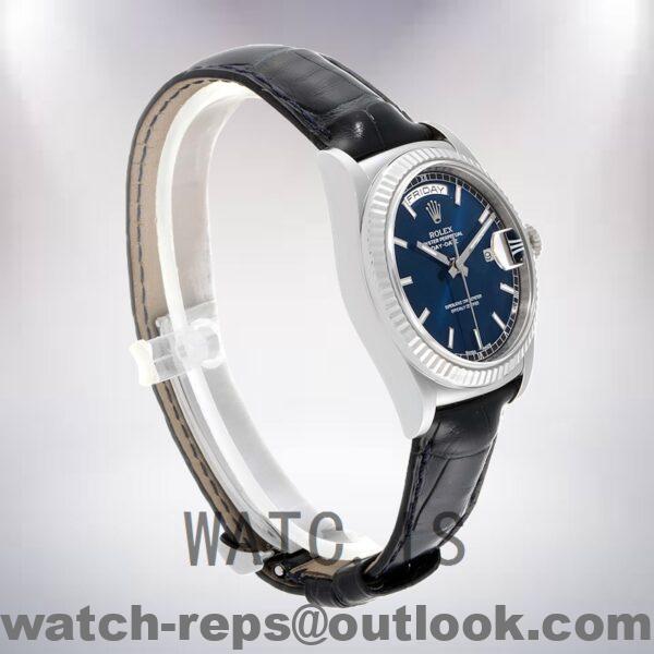 Rolex Day-Date Men's 36mm 118139-L Leather Strap Blue Dial Watch - Image 3