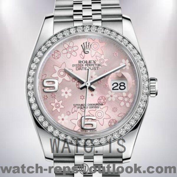 Rolex Datejust Men's 36mm 116244PFAJ Silver-tone Pink Floral Dial Watch