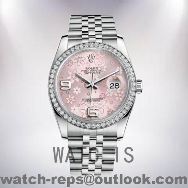 Rolex Datejust Men's 36mm 116244PFAJ Silver-tone Pink Floral Dial Watch - Image 2