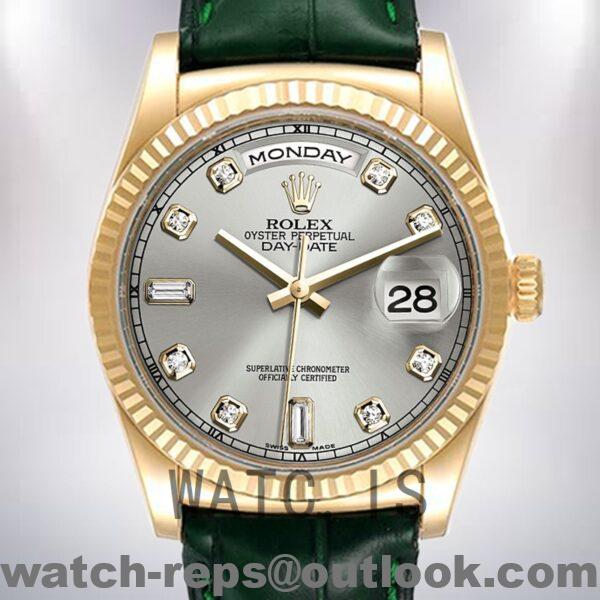 Rolex Day-Date Men's 36mm m118138-0135 Leather Strap Gold-tone Watch