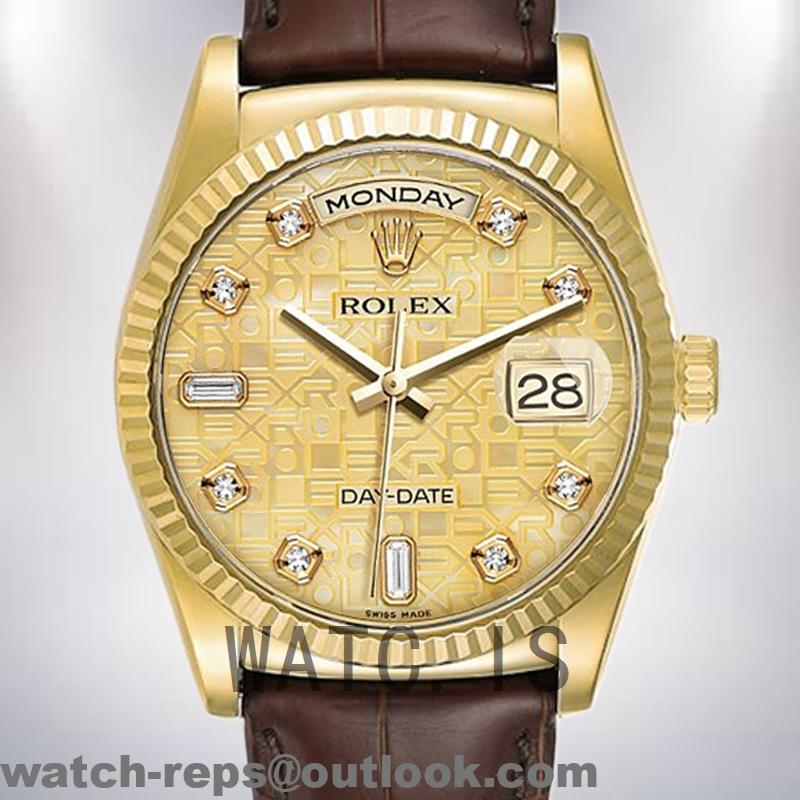 Rolex Day-Date Men’s m118138-0125 36mm Champagne Dial Leather Strap Watch 3