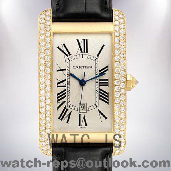 Cartier Tank Americaine Unisex 27mm WB702051 Silver Dial Gold-tone Watch
