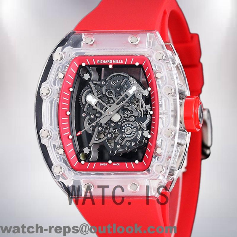 Richard Mille RM 055 50*42mm Men RM 055-023 Rubber Band Transparent Dial Watch 2