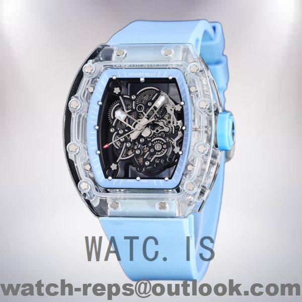 Richard Mille RM 055 50*42mm Men RM 055-023 Rubber Band Transparent Dial Watch 5