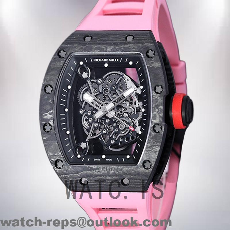 Richard Mille RM 055 50*42mm Men RM 055-023 Rubber Band Transparent Dial Watch 3