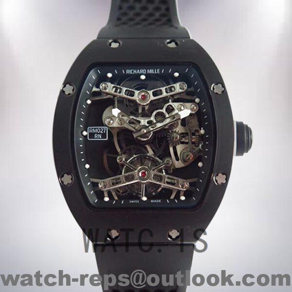 Richard Mille RM027 Around 50*42mm Men RM027-001 Hand Wind Transparent Dial Watch