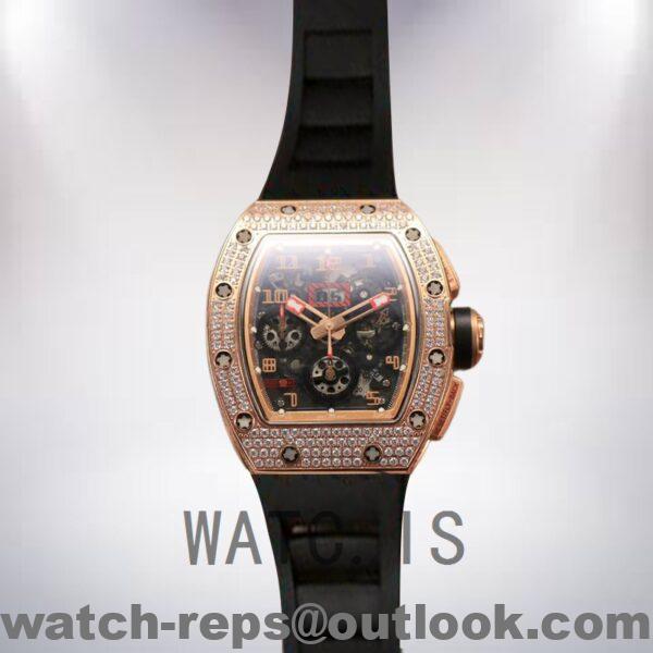 Richard Mille RM011 Men Around 50*42mm RM011-017 Rose Gold With Diamonds Watch 5