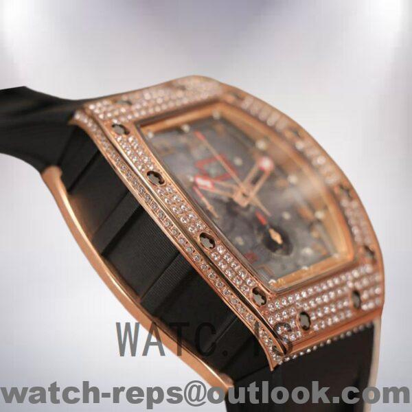 Richard Mille RM011 Men Around 50*42mm RM011-017 Rose Gold With Diamonds Watch 6