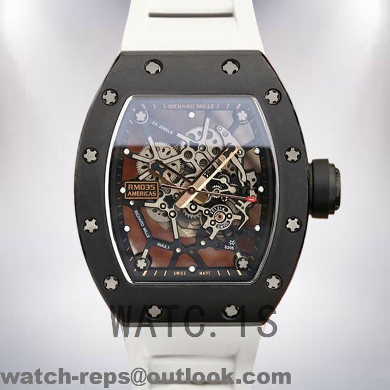 Richard Mille RM035 RM035-007 Men Around 50*45mm Rubber Band Black Watch 2