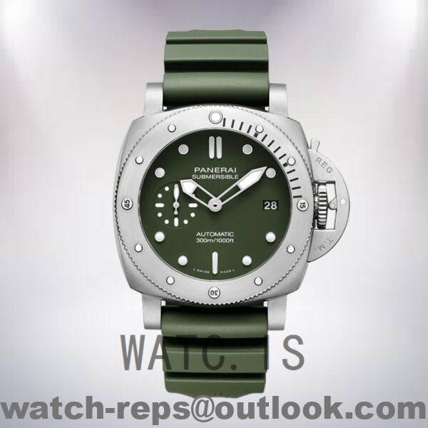 Panerai Submersible PAM01055 Men's 47mm Silver-tone Green Dial Watch - Image 2